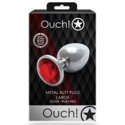 Ouch! Bijou anal Round Gem L 8 x 4cm Argenté-Rouge